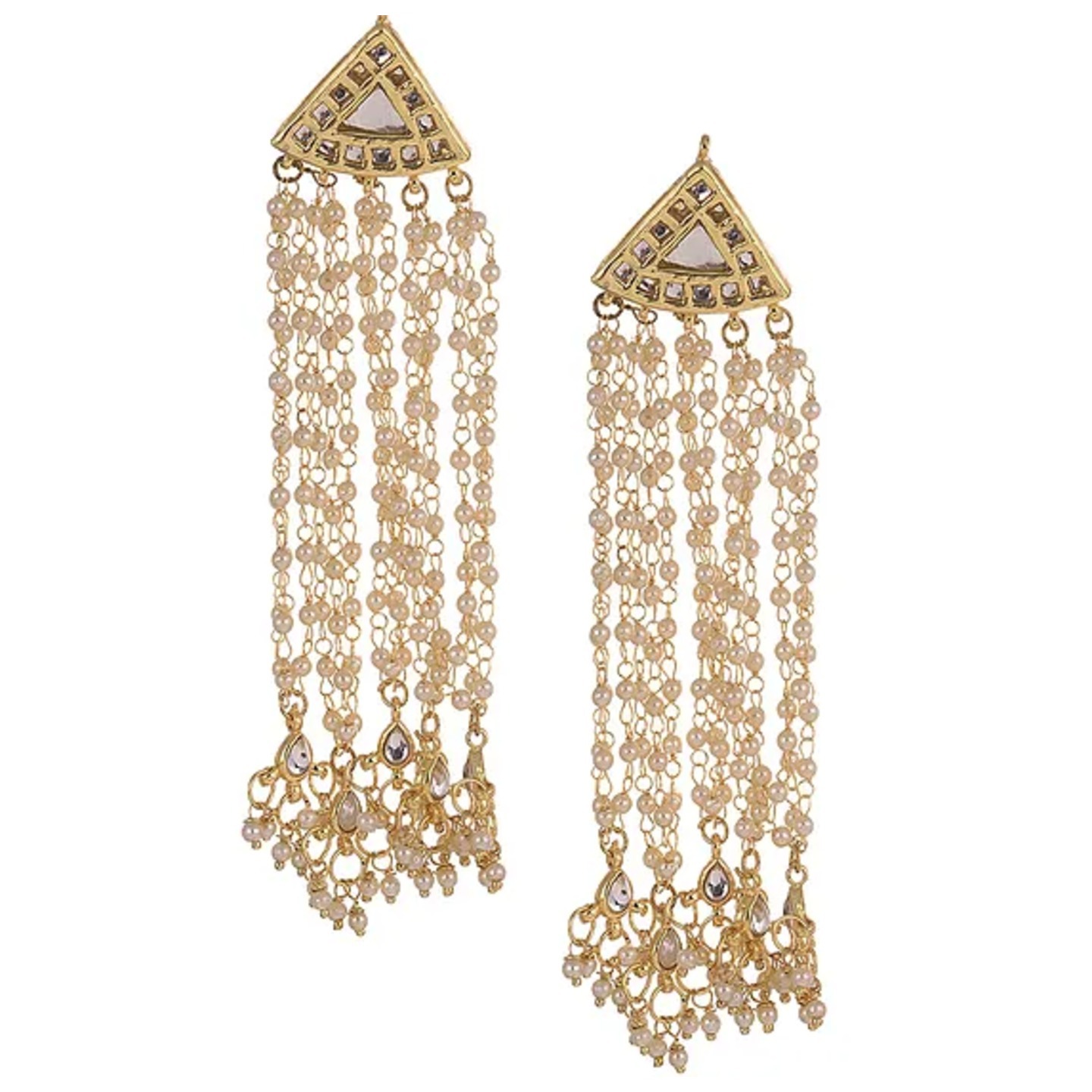 White Gold Plated Kundan Earring With Pearls