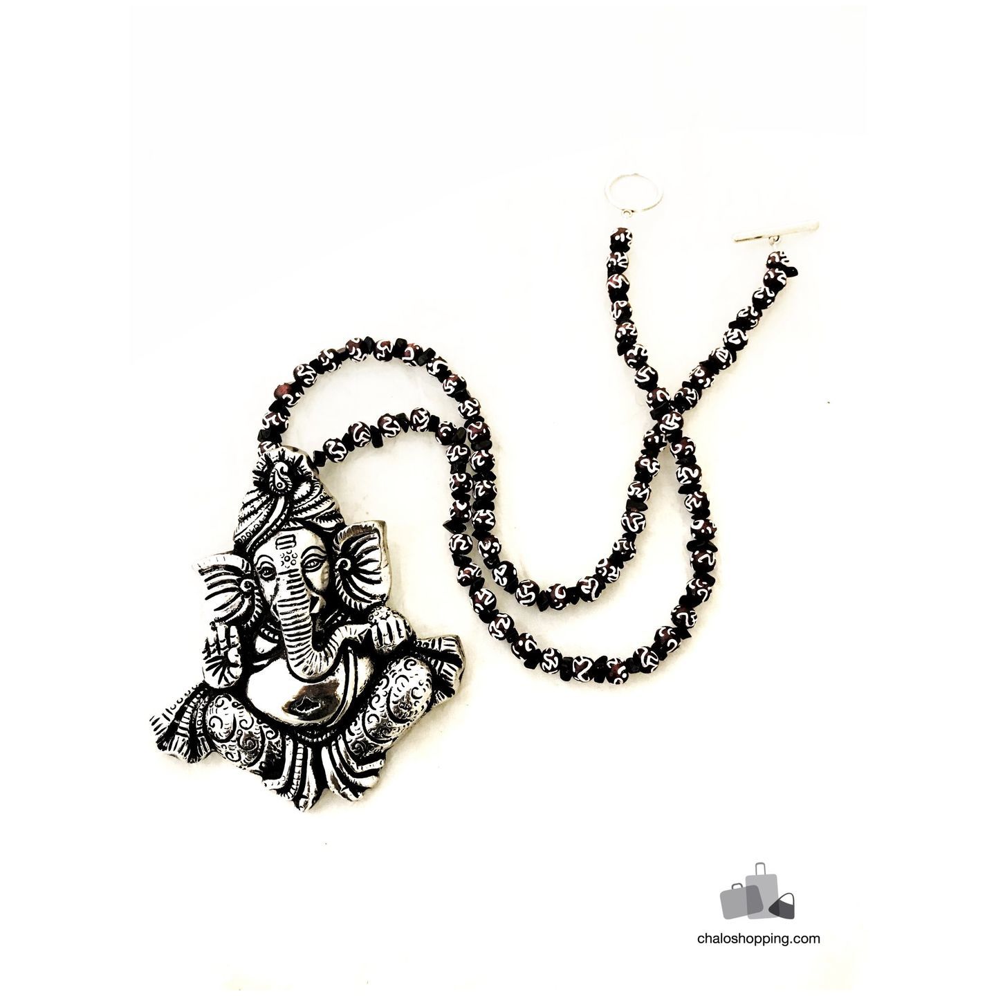 Lord Ganesh Hand Painted Om Beads Neckline with Back Onyx