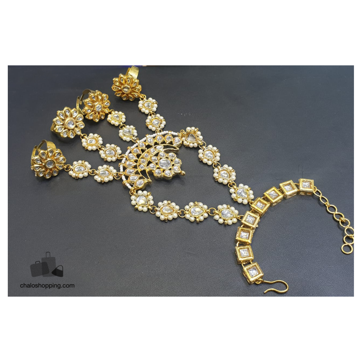 Multi Finger Ring Kundan Hathphool (Pair)