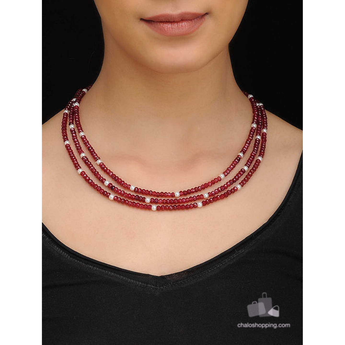 Red Onyx and Fresh water Pearl Necklace