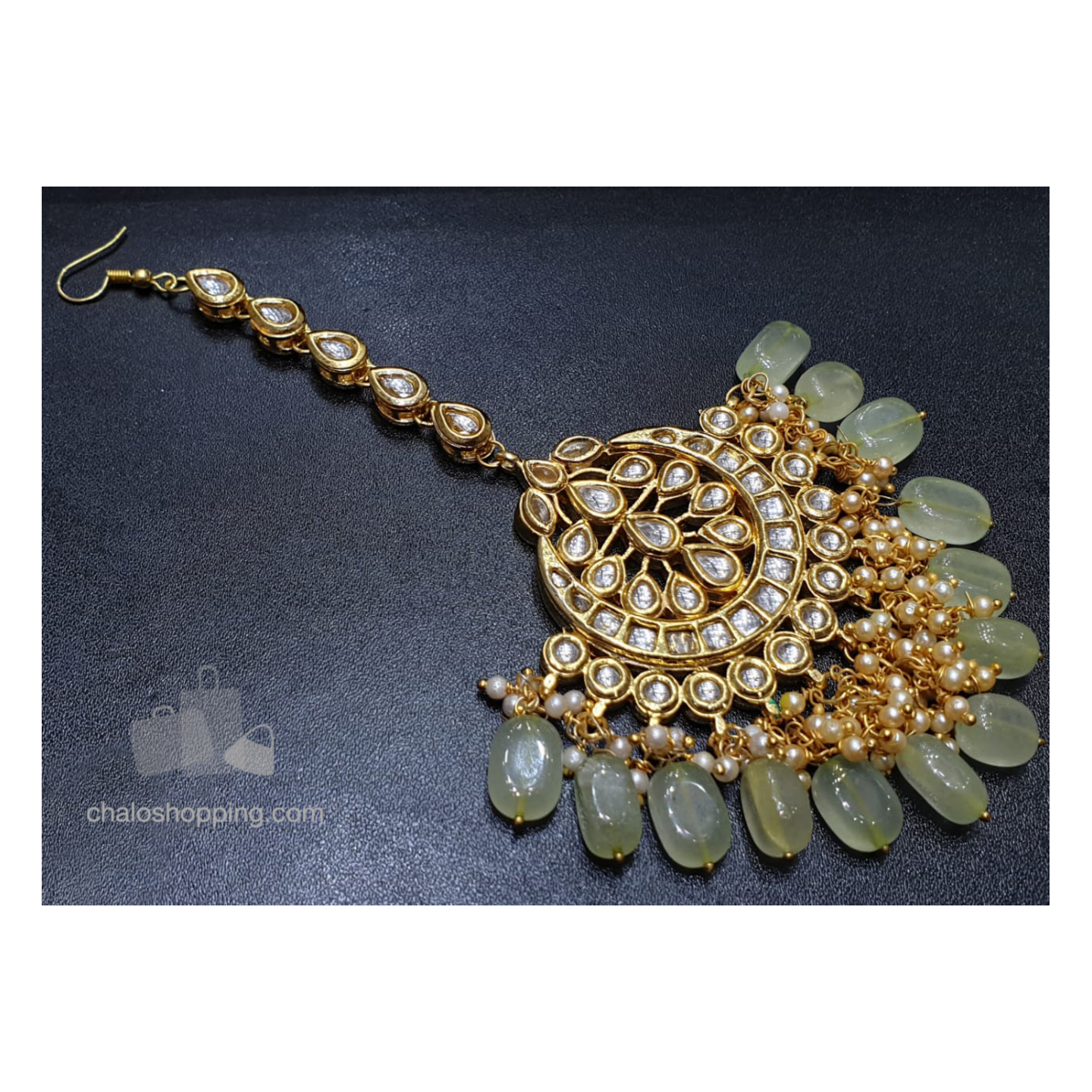 Yellow Stone Kundan Meenakari Tika