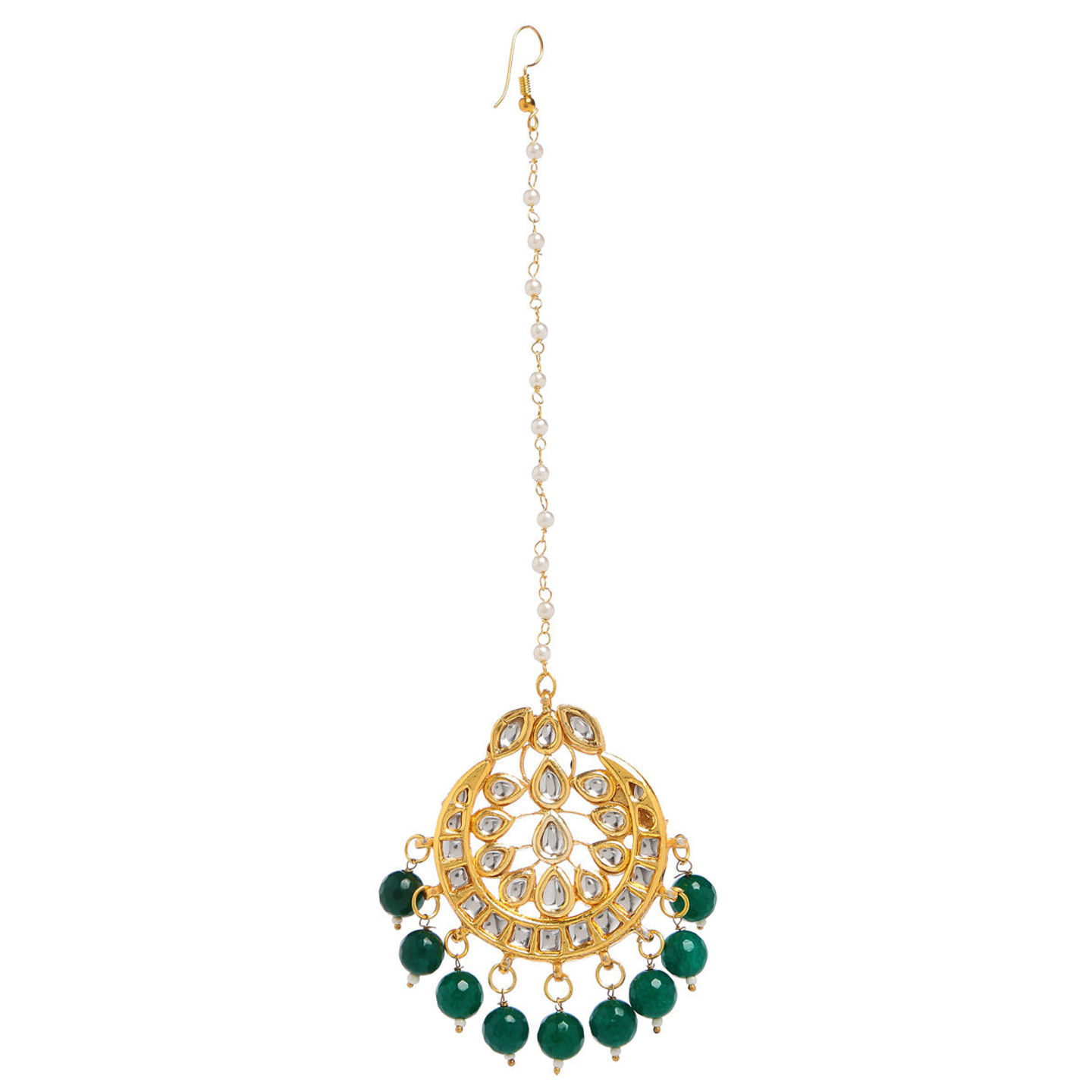 Green Onyx Meenakari Kundan Maangtika
