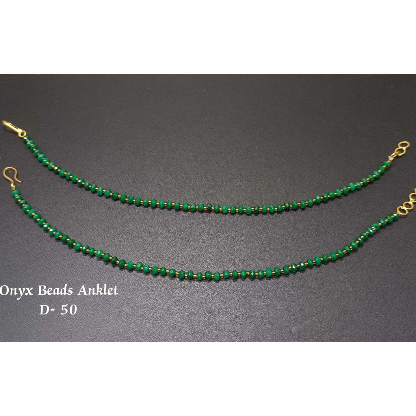 Green Gold Tone Kundan Anklet Onyx Pearls