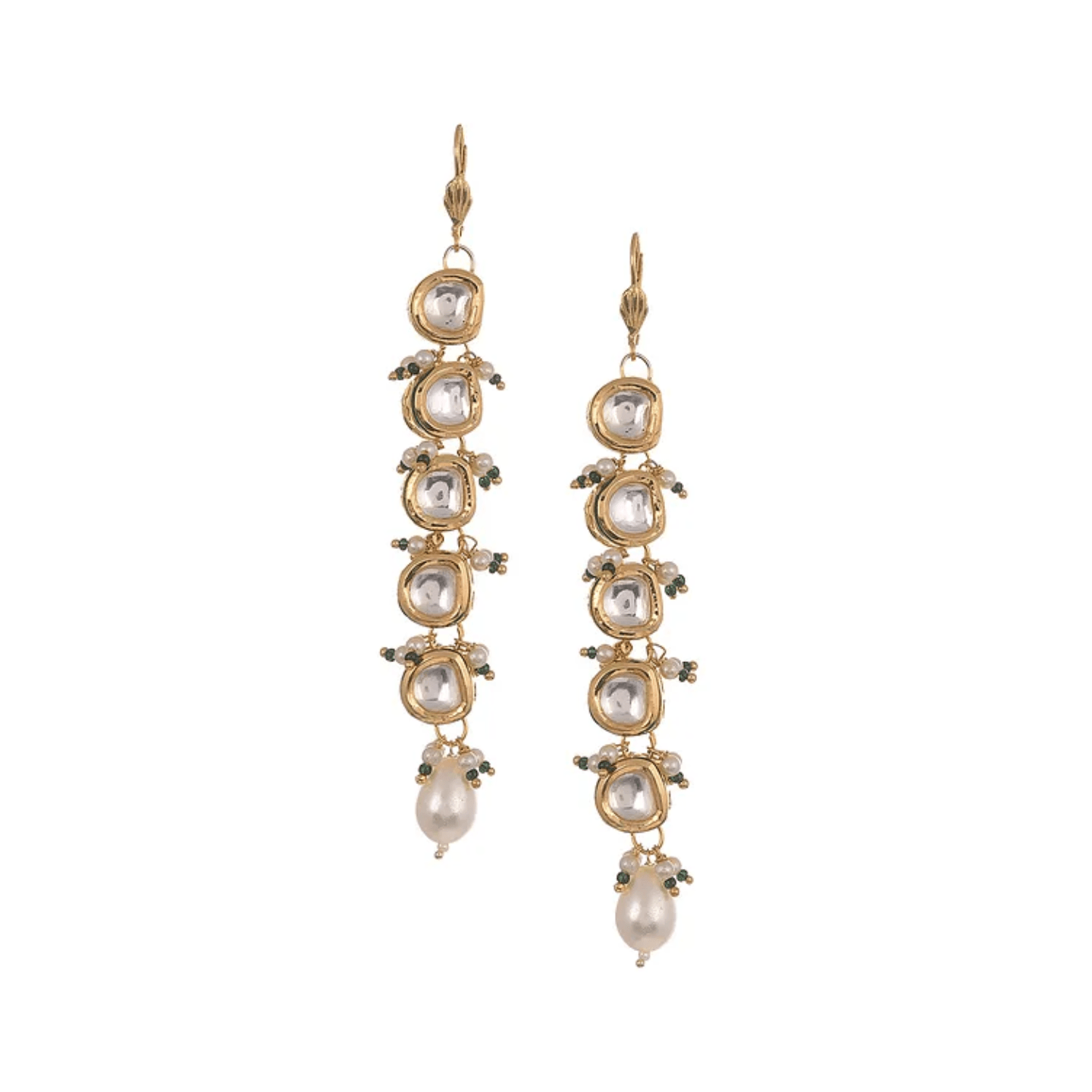 White Gold Plated Kundan Earring With Pearls