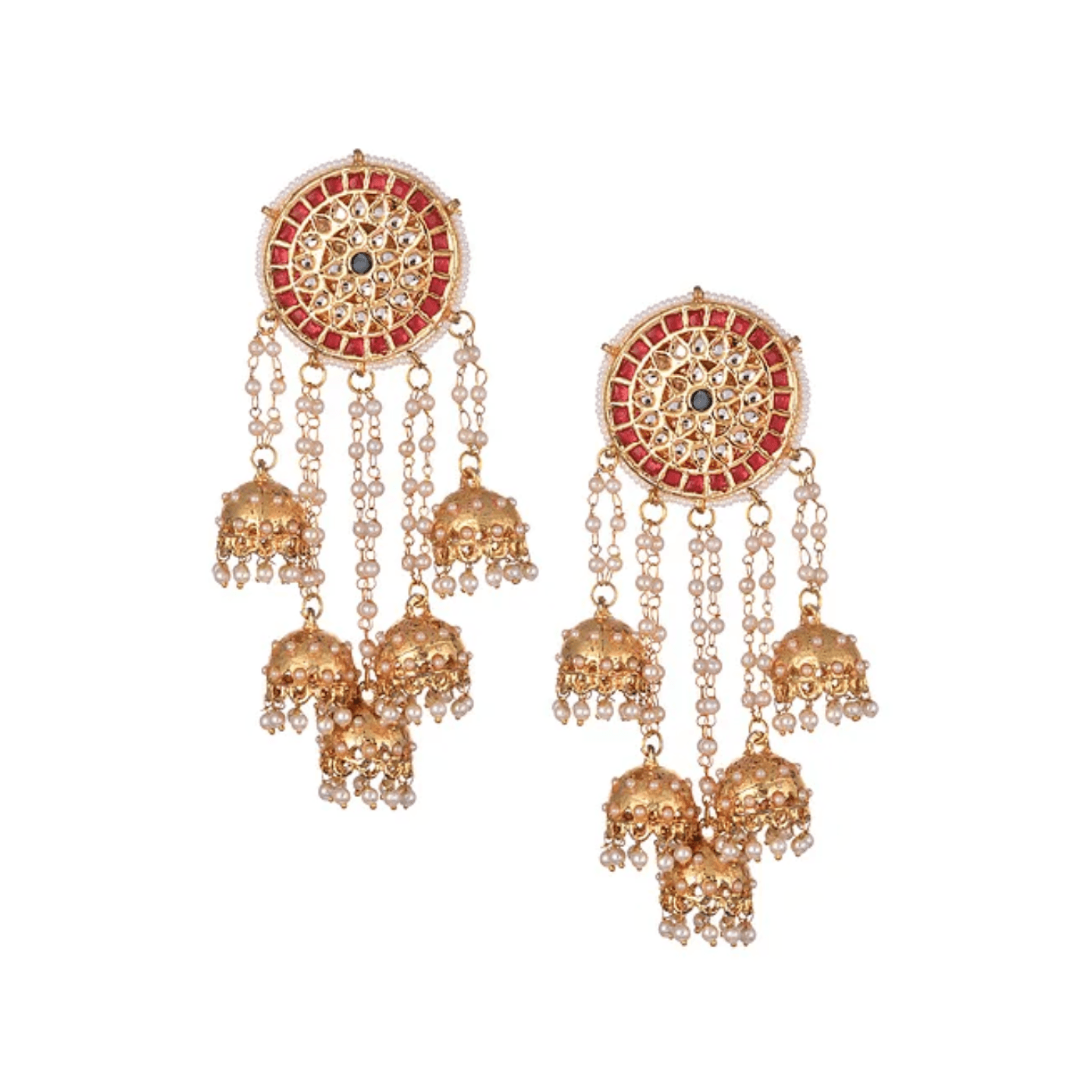 Red Gold Tone Kundan Jhumki Earring