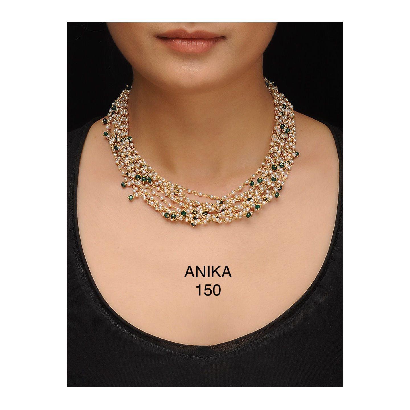 Multistring Green Onyx Jaipuri Pearl Necklace