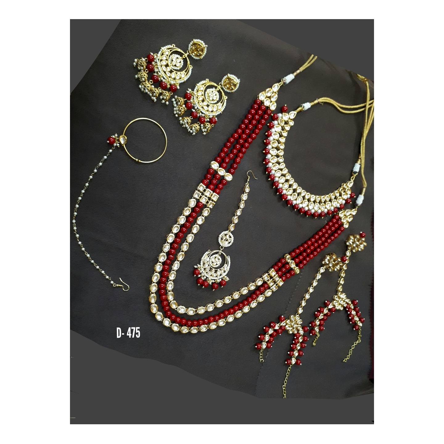 High Quality Kundan Polki Full Bridal Set with Ruby Red Onyx Stones