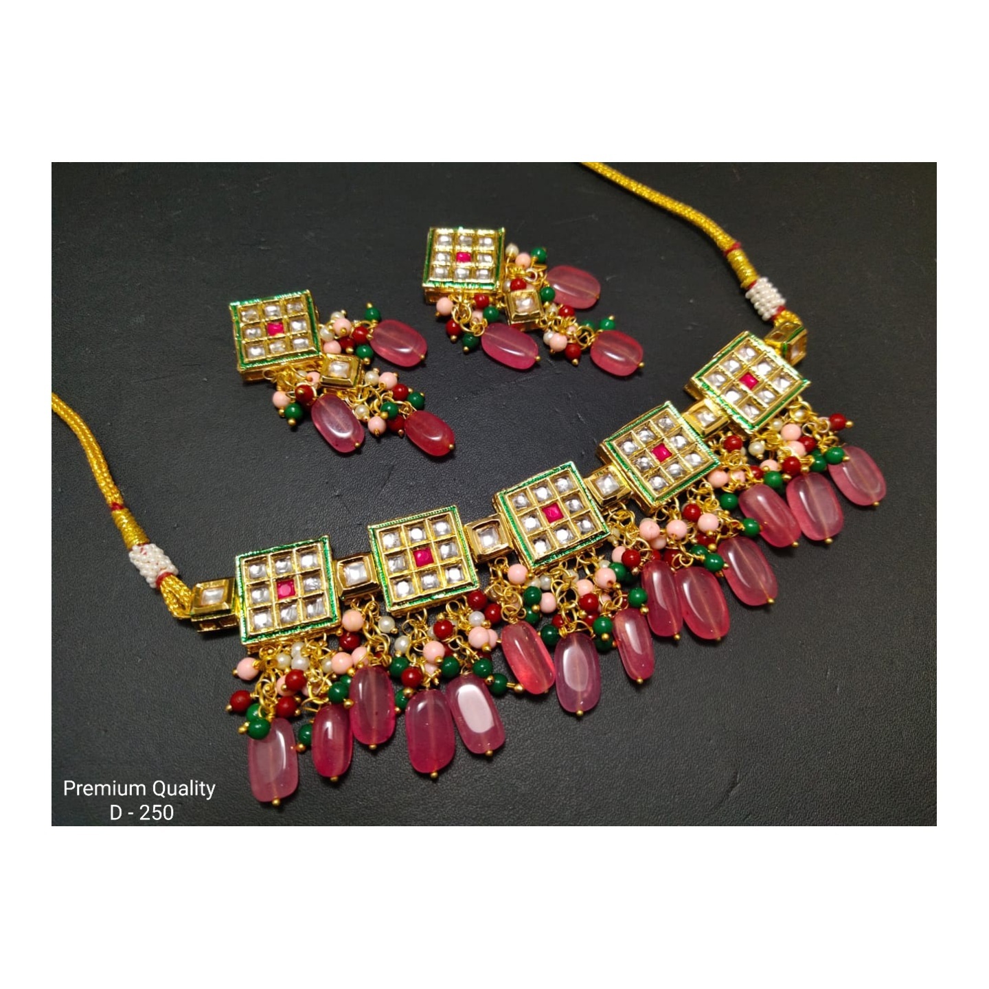 Kundan Choker Necklace Set With Earring Light Pink Onyx Stone
