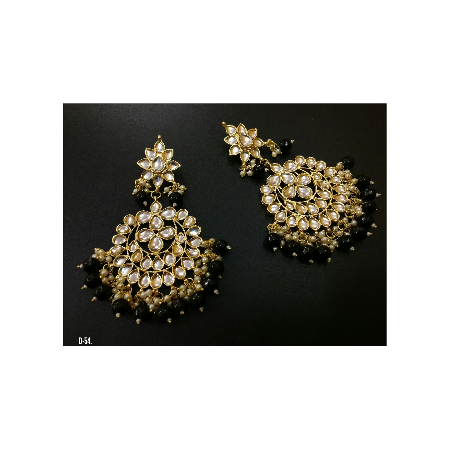 Kundan Earring 0210 black Onyx Pearl
