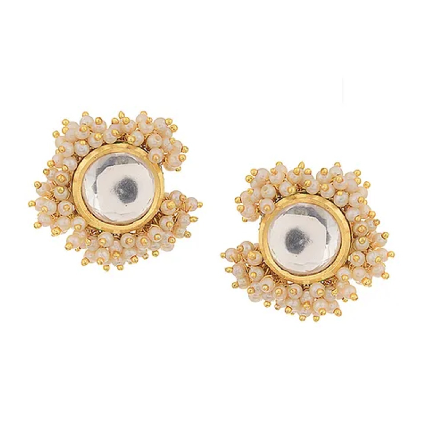 Gold Tone Kundan Earring With Pearls