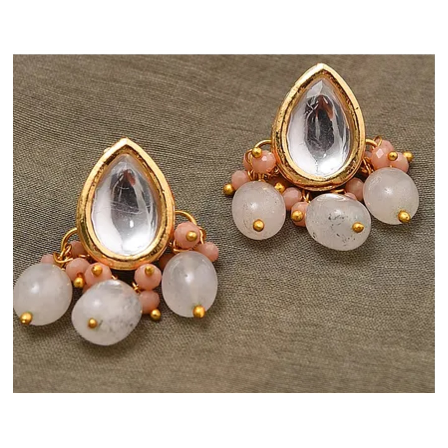 White Gold Tone Kundan Earring