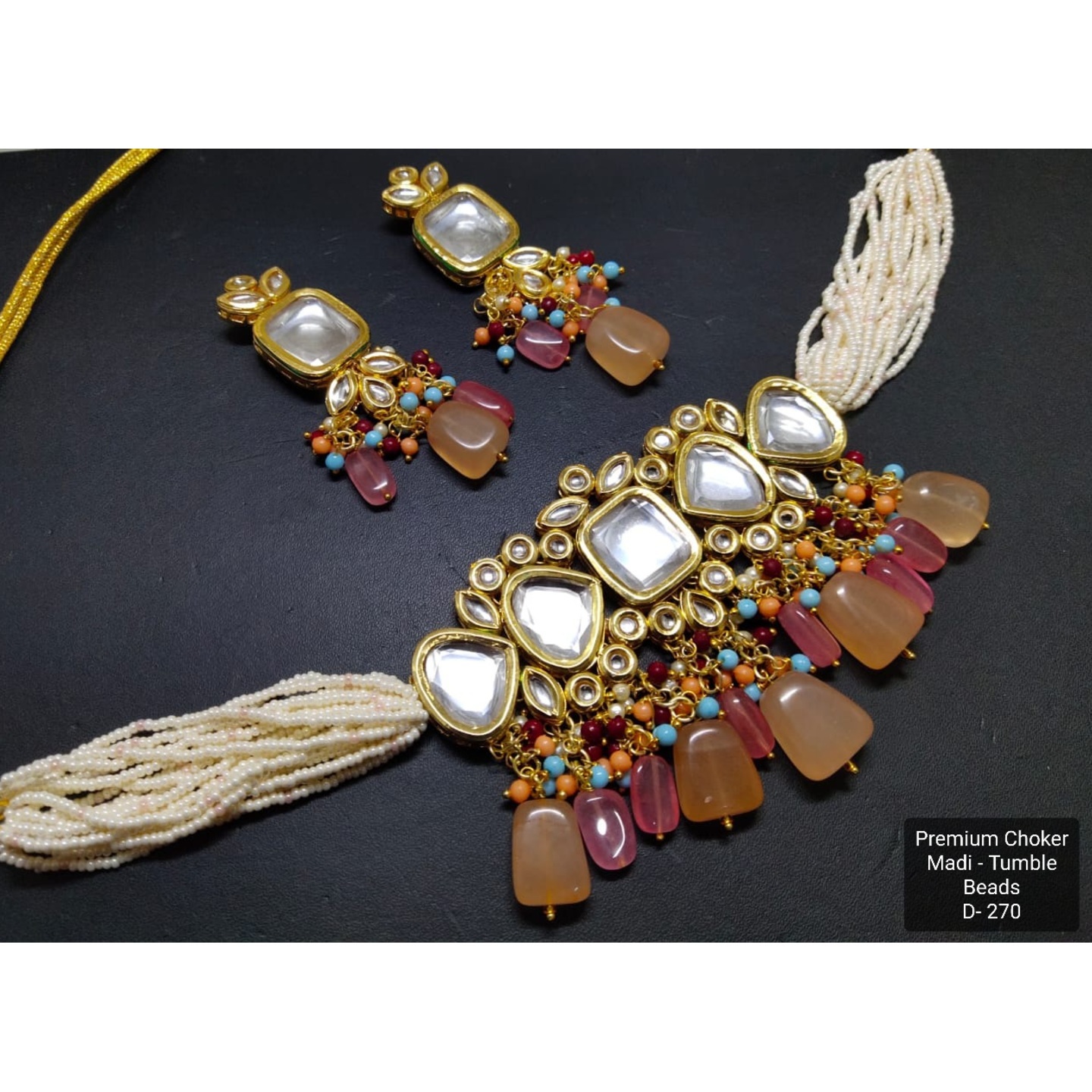 Orange Onyx High Quality Kundan Poth Necklace Set