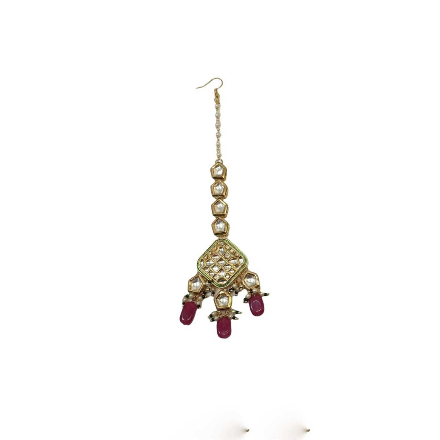 Ruby Maroon Gold Tone Kundan Tikka