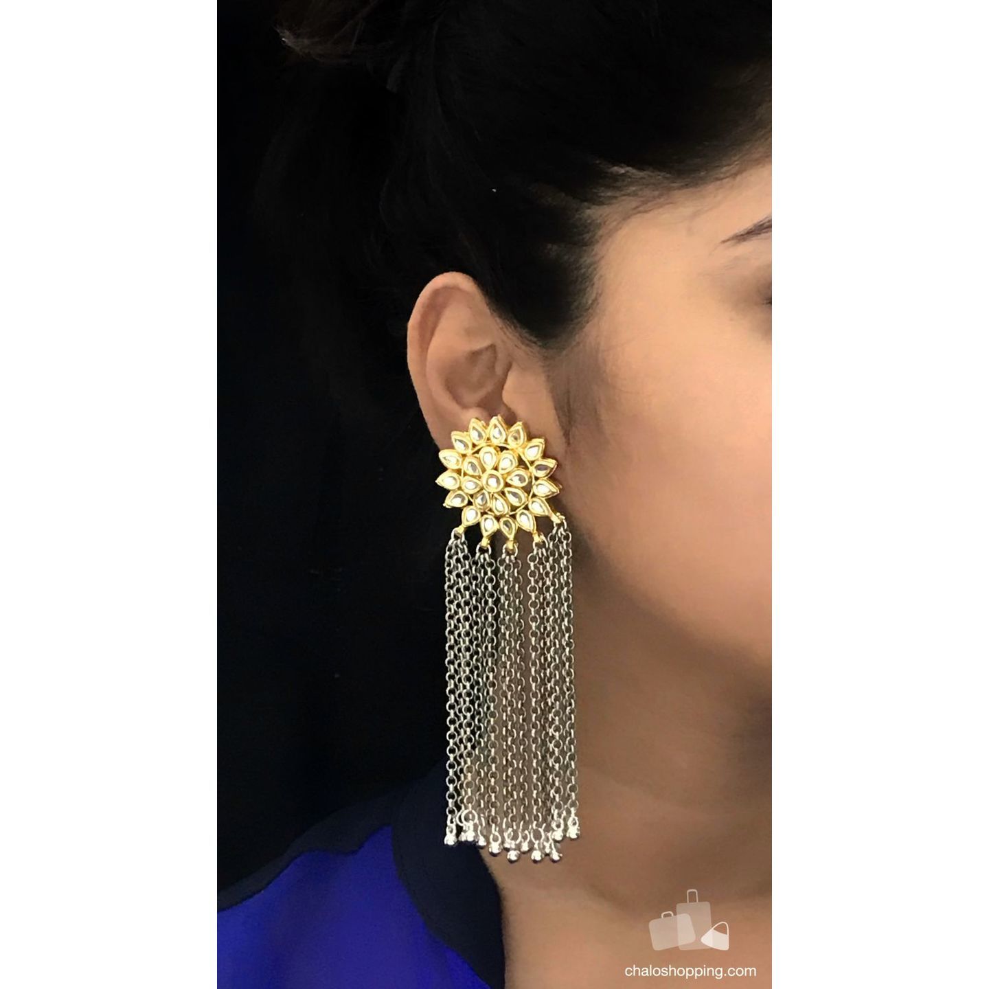 Dual Tone Chain Tassel Earring