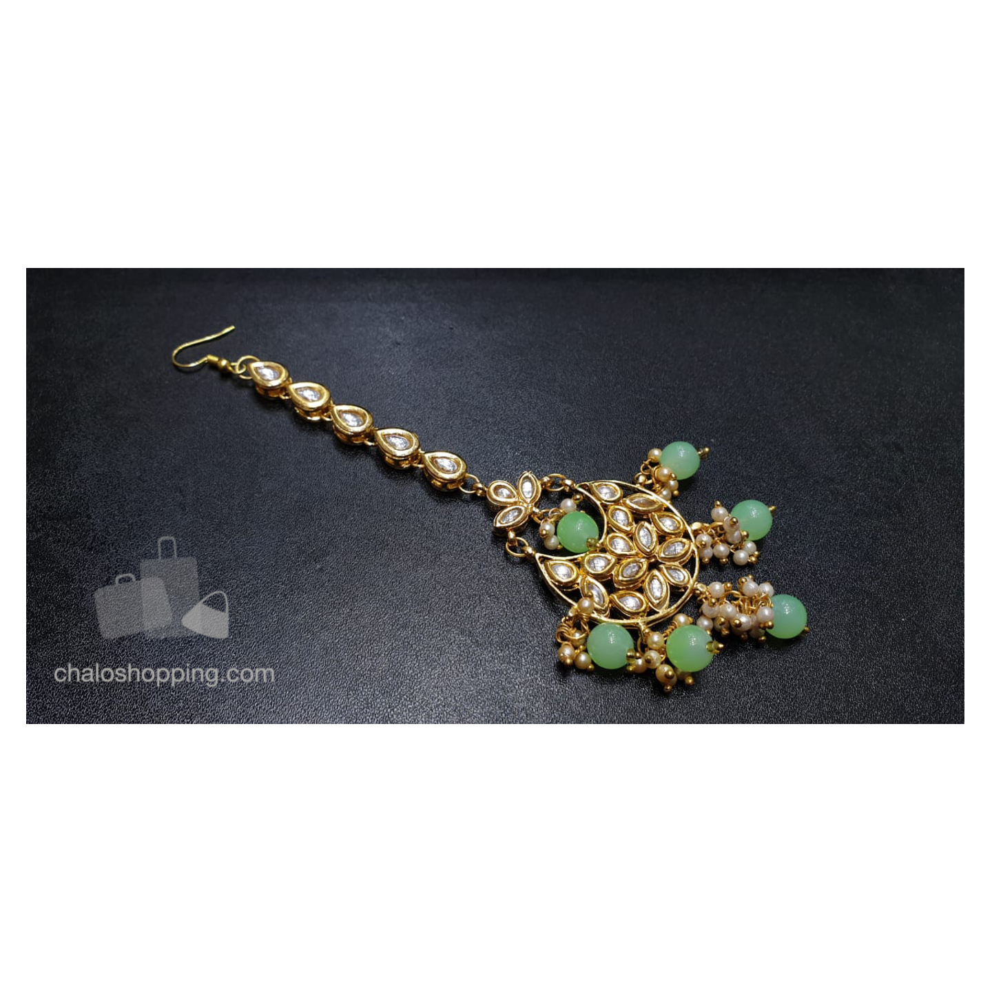 Green Stone Kundan Meenakari Tika