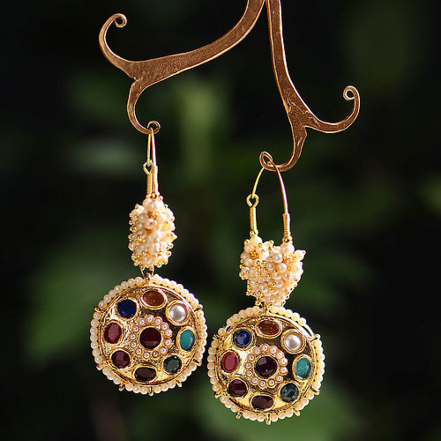Multicolored Gold Tone Kundan Beaded Earrings