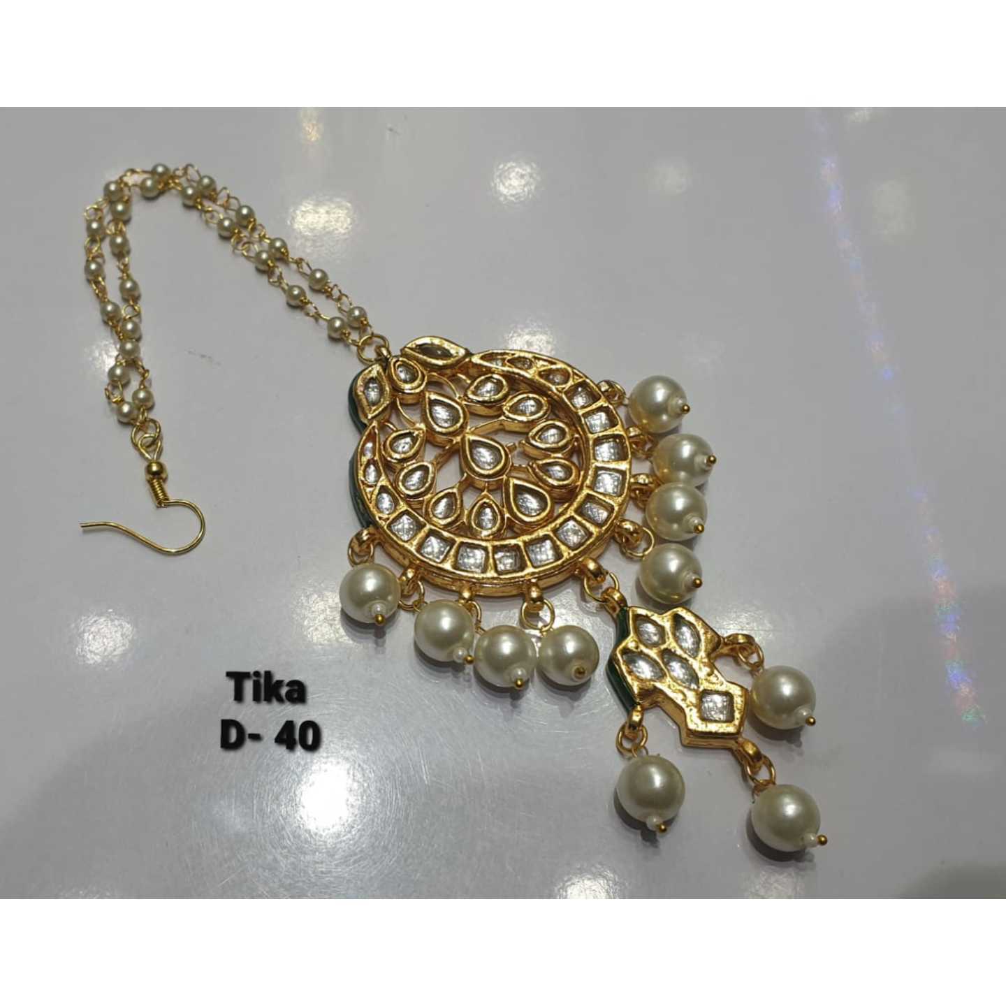 High Quality Kundan Tika Ethnic & Golden & White Stone