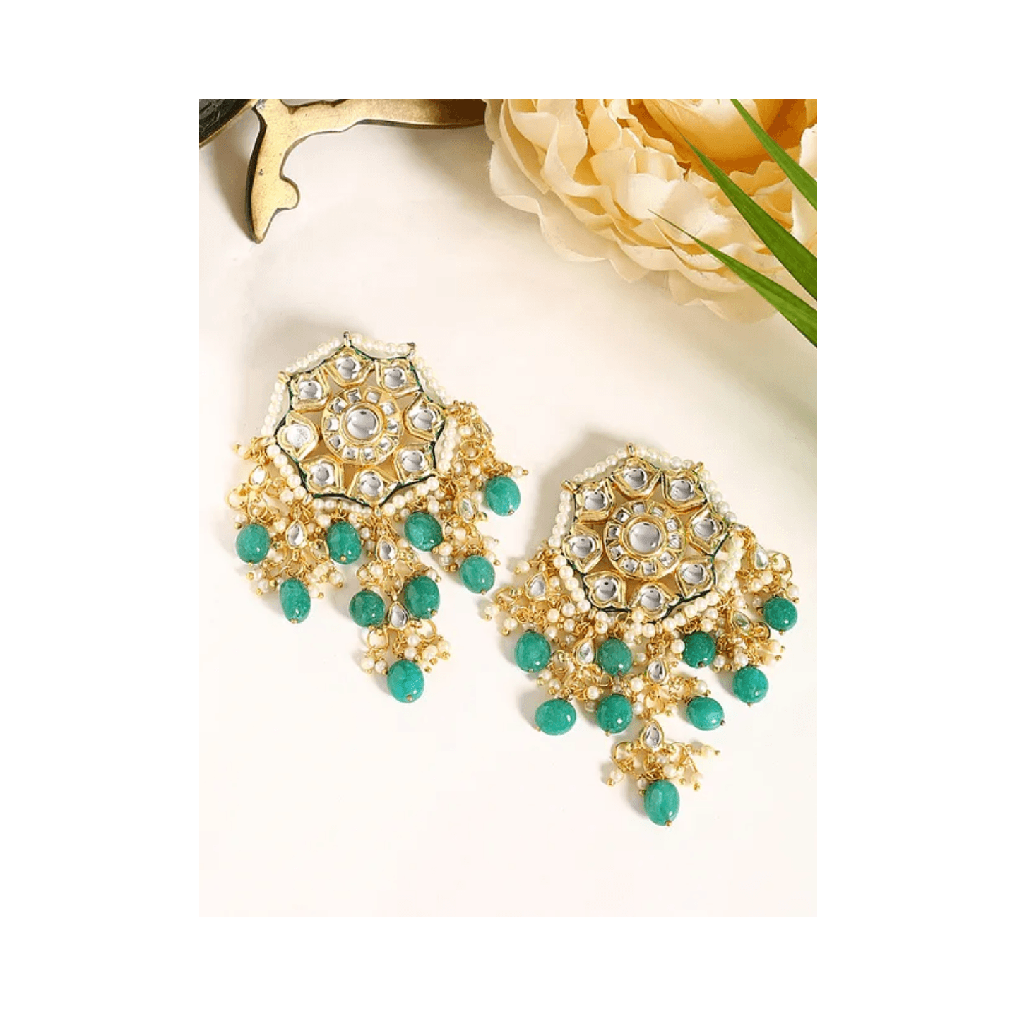 Green Gold Tone Kundan Earring