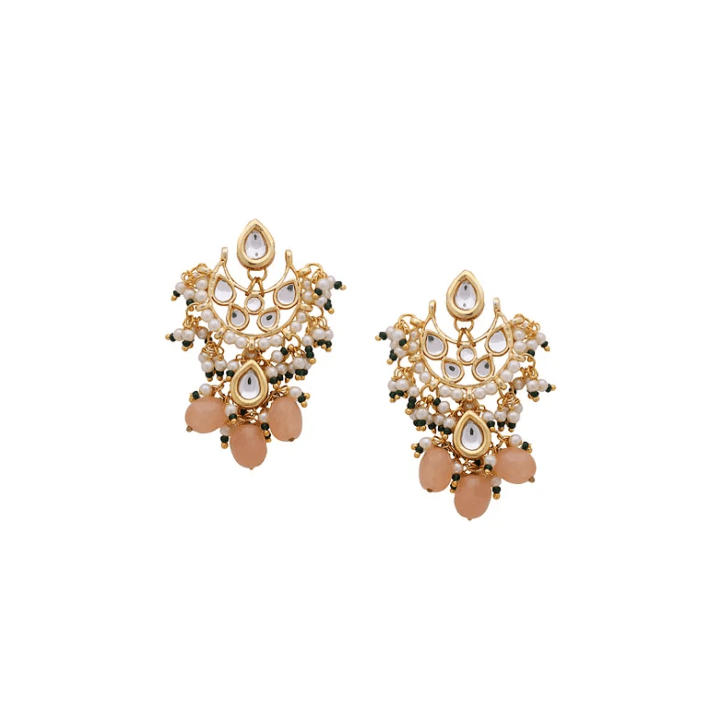 Peach Gold Tone Kundan Earring With Pearls