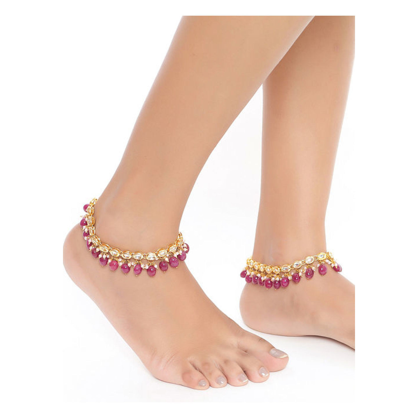 Kundan Anklets Rubi Stone