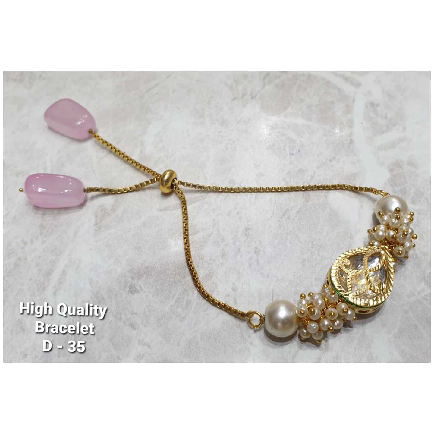 Onyx Stone Kundan Chain Bracelet Light Pink