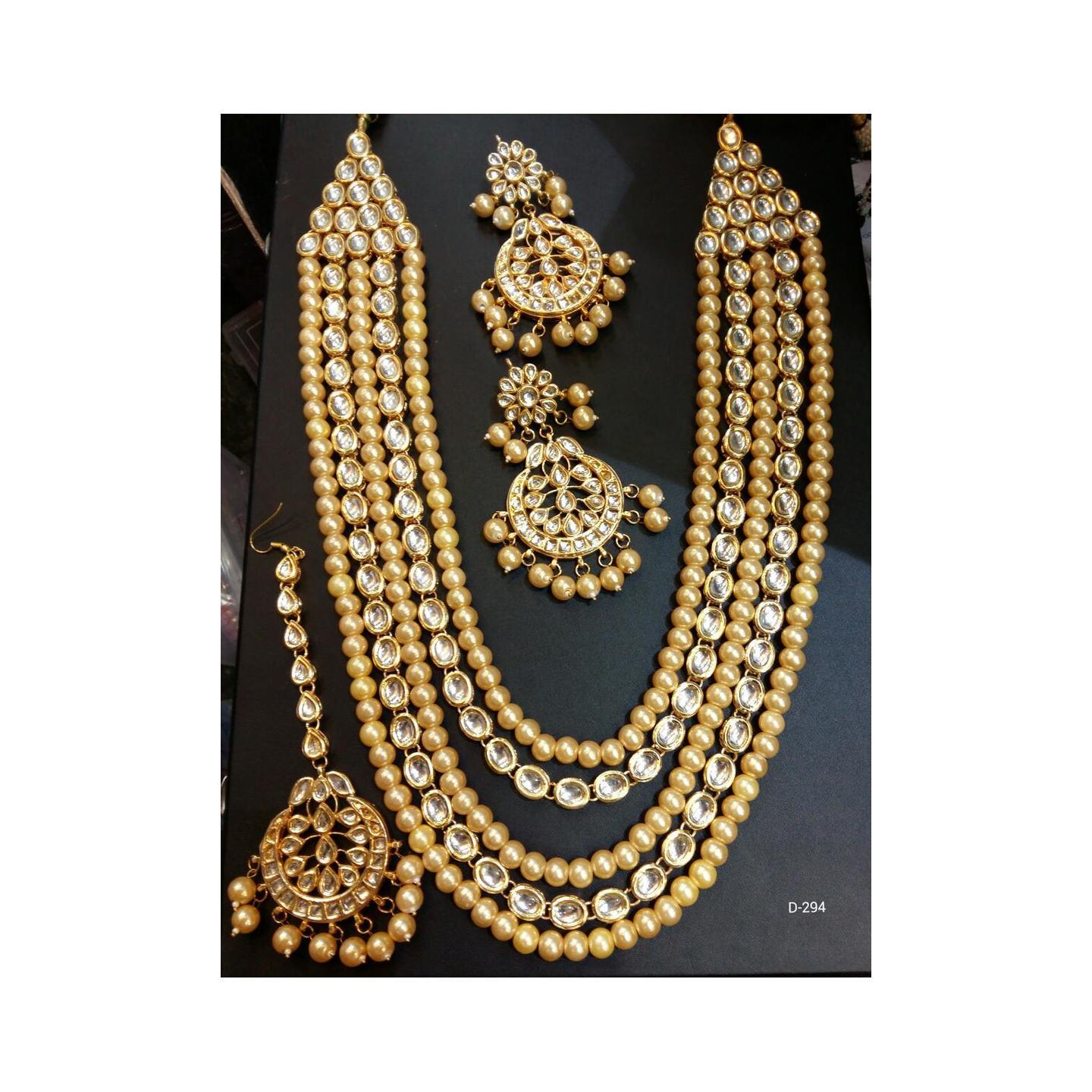 Multi Layer Kundan Long Necklace Set With Earring , Tikka