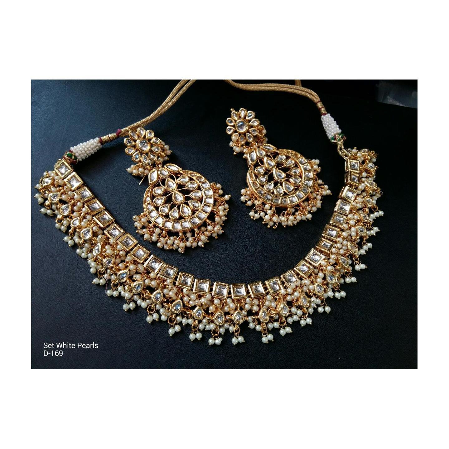 Kundan Choker Necklace Set With Earring White Onyx Pearl
