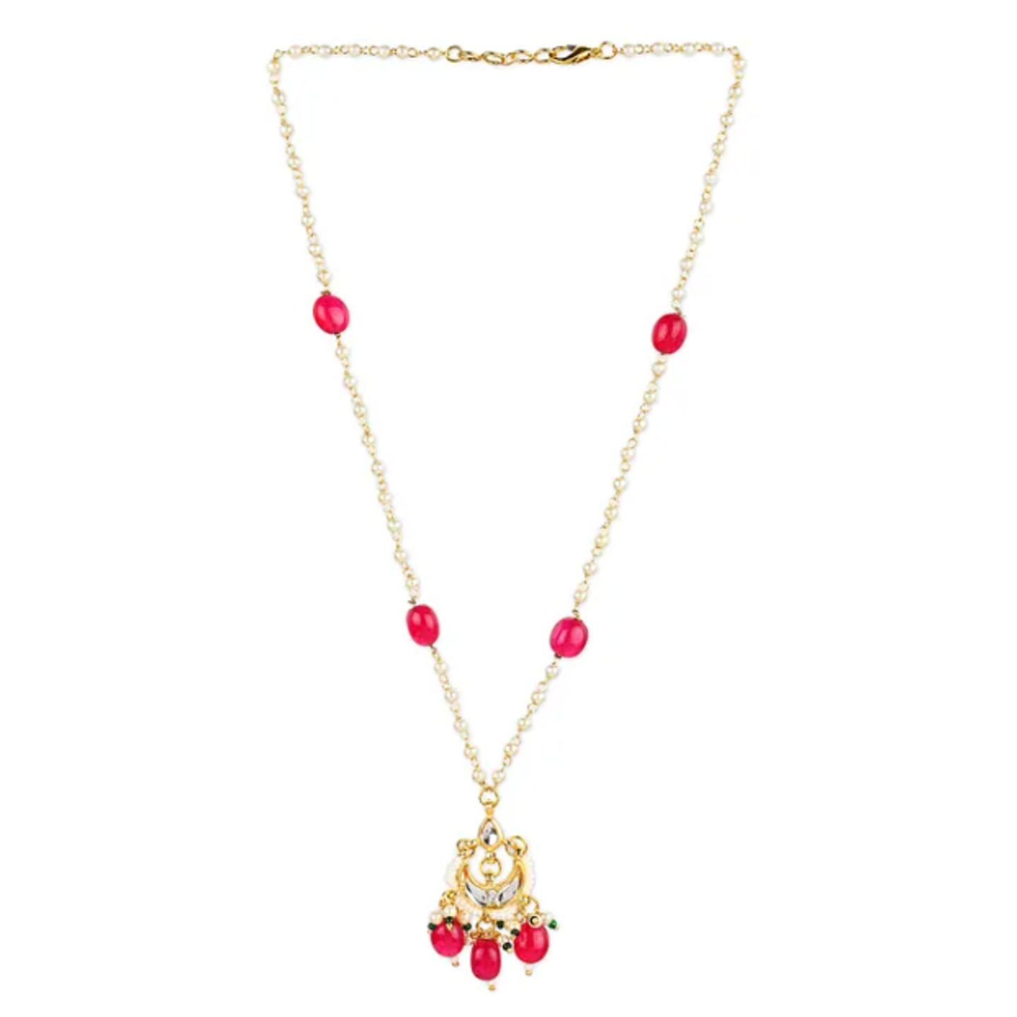 Pink Gold Plated Kundan Necklace