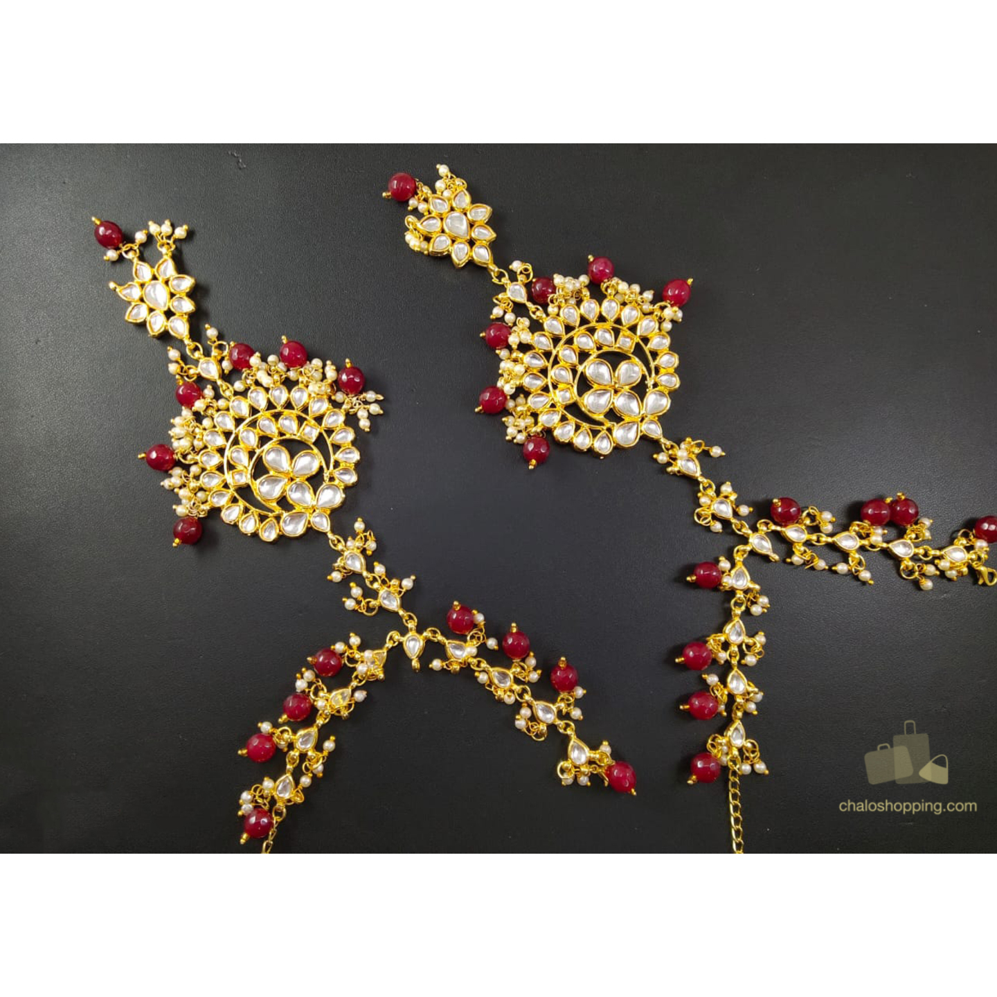 Kundan and Red Onxy Hathphool Pair