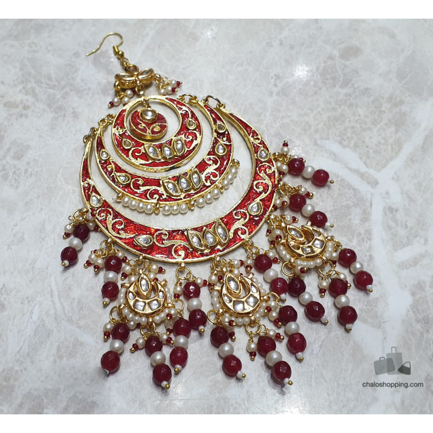 Red Meenakari Kundan Inspired Passa