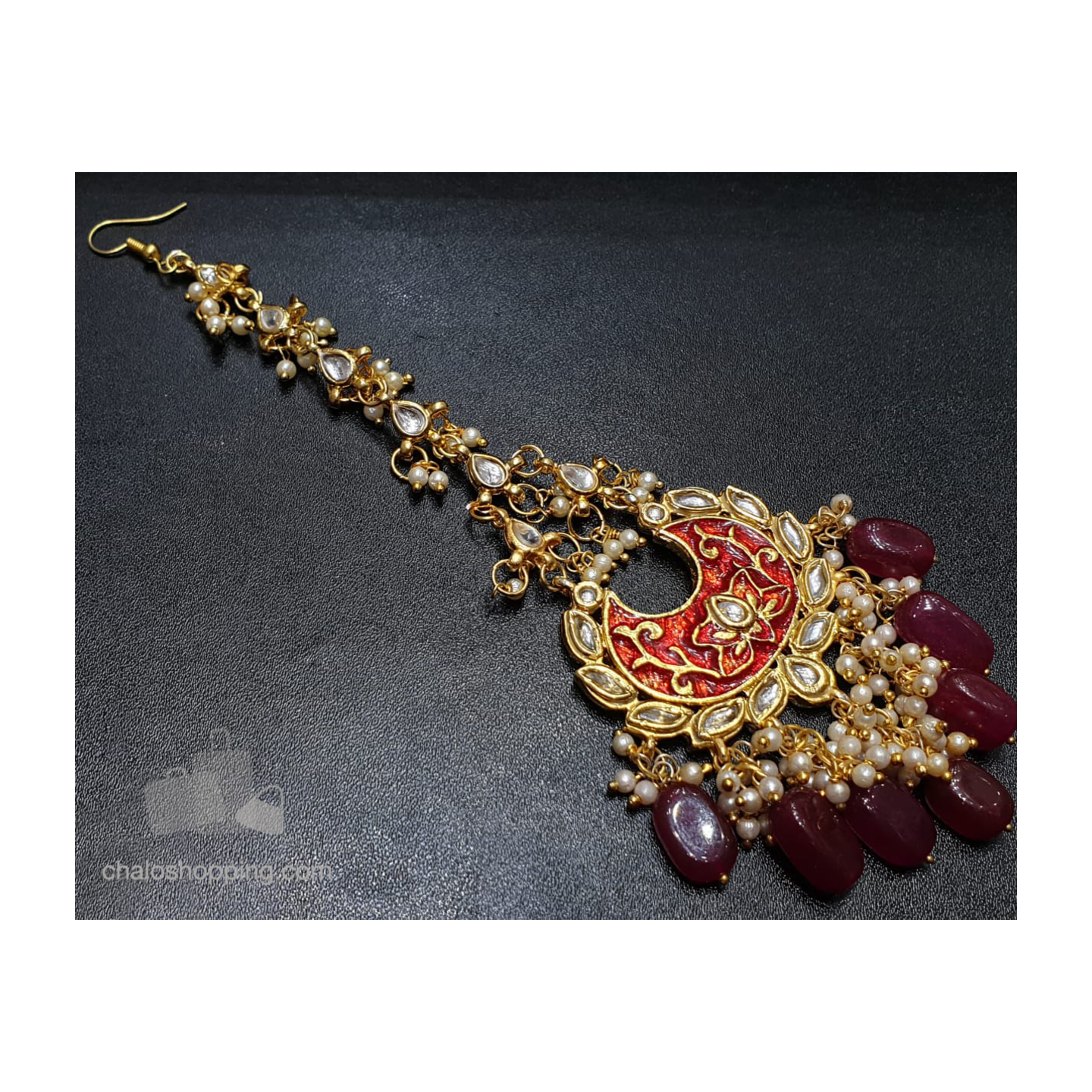 Red Stone Meenakari Kundan Tika