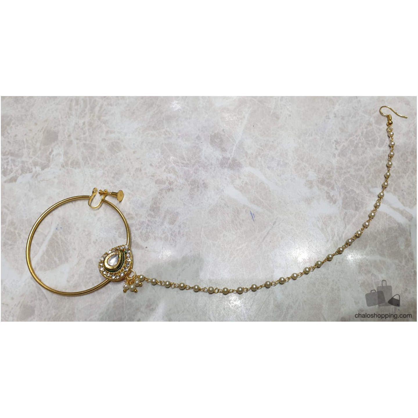 High Quality AD Kundan Tear Drop Stone Nosering