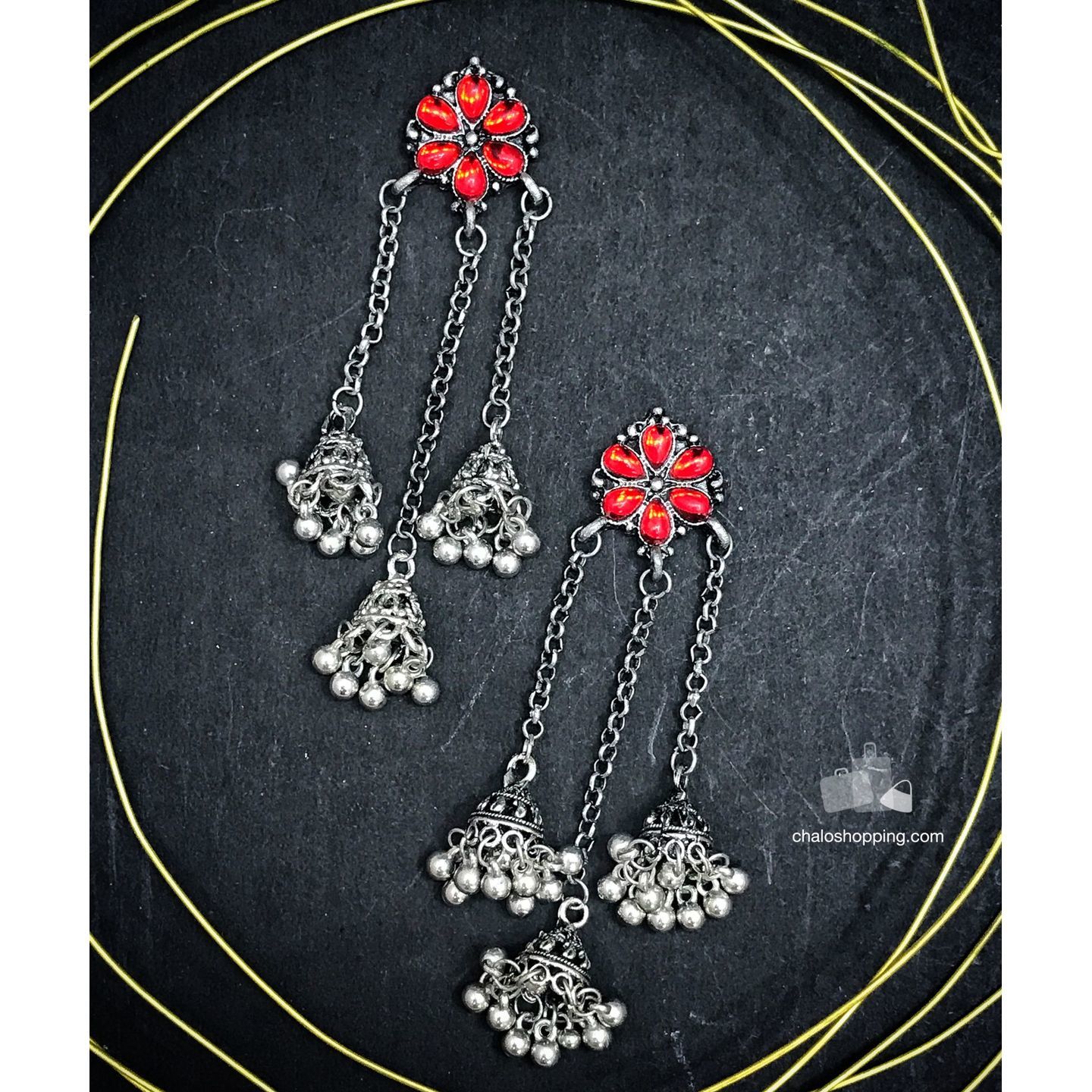 Tripple Jhumki Oxidised Earring