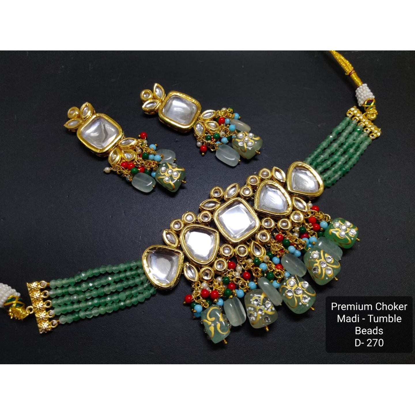 Light Green Onyx High Quality Kundan Necklace Set