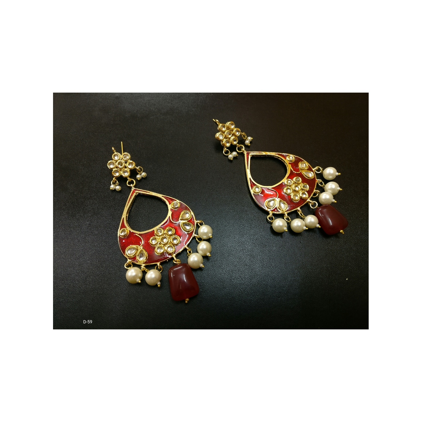 Kundan Earring 0191 Ruby Red Mina