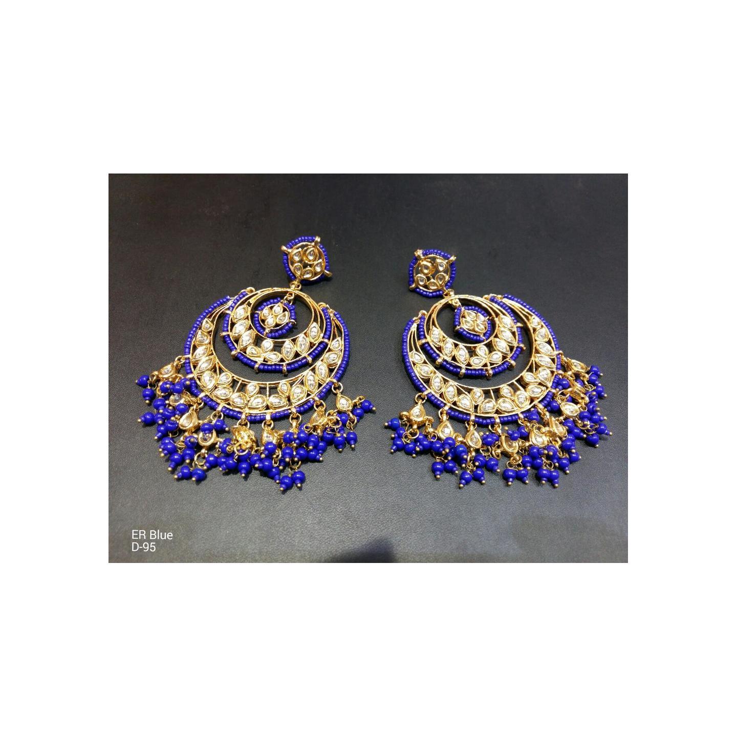 Kundan Earring 0124 Blue Onyx Pearl