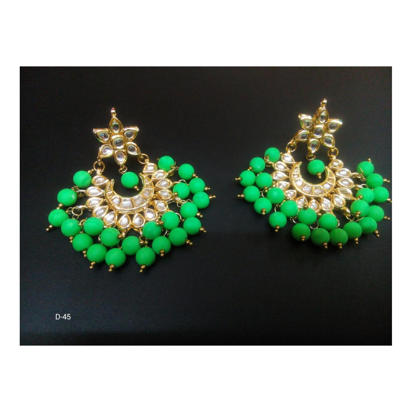 Kundan Earring Light Green Onyx Pearl