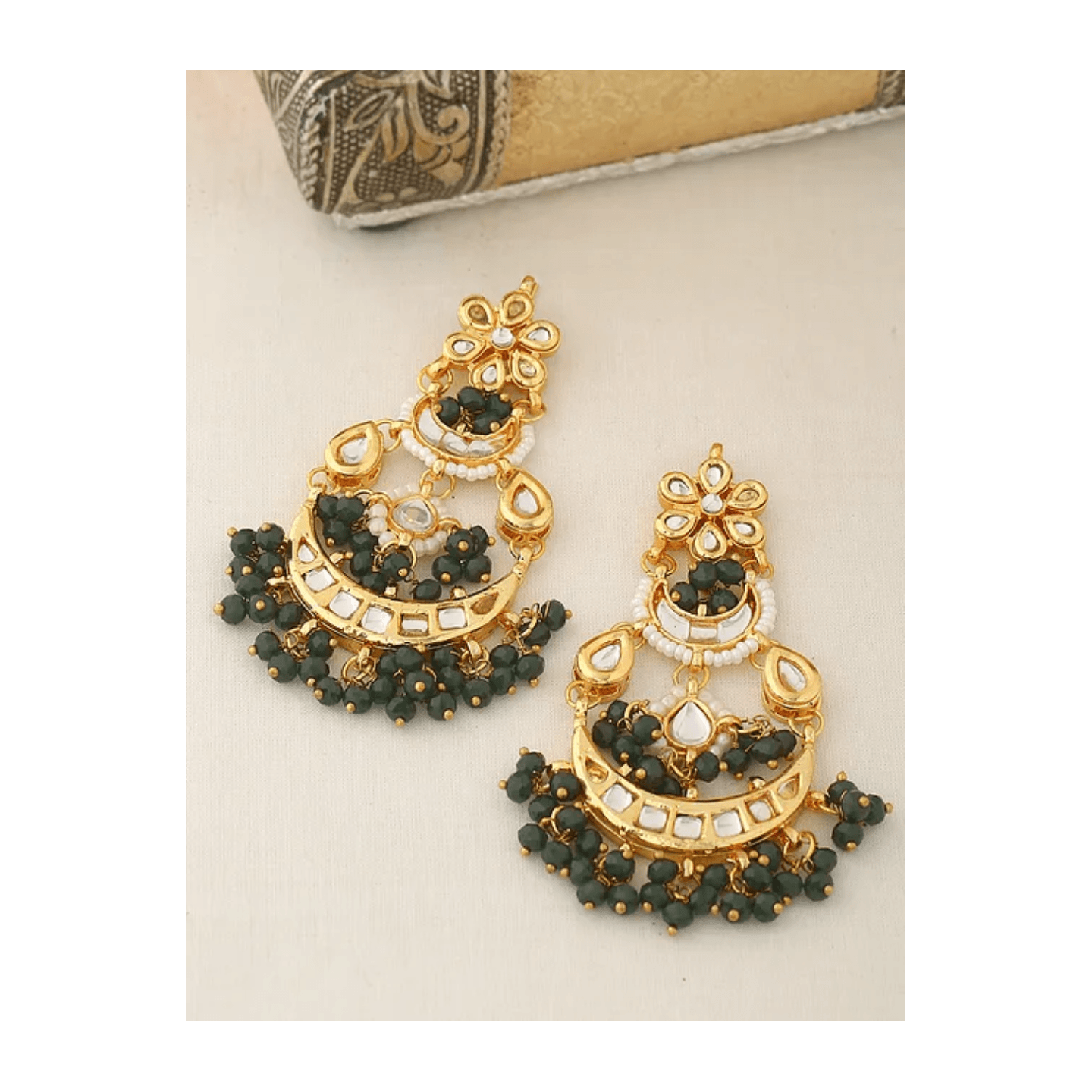 Green Gold Tone Earring