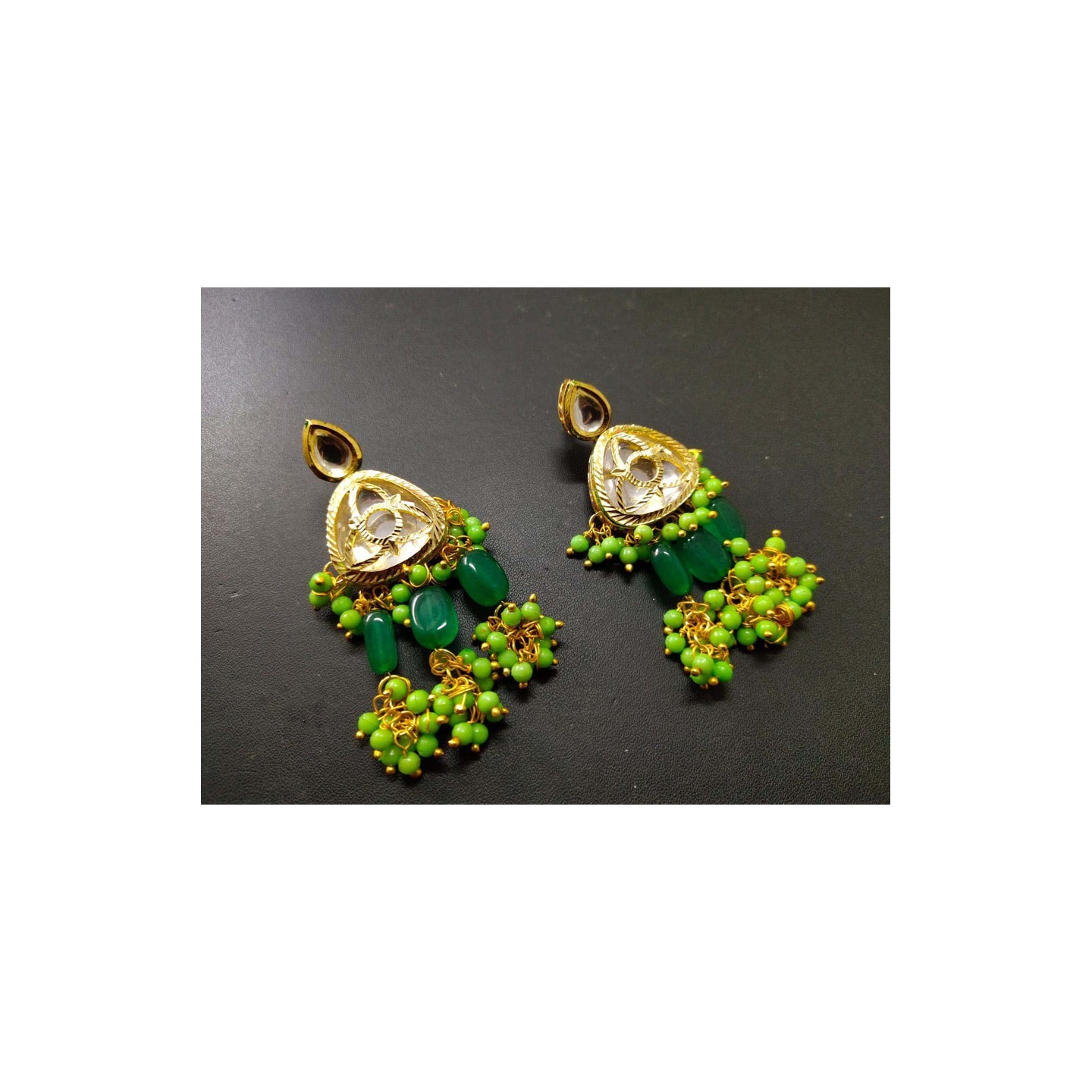Kundan Earring Green Onyx Stone