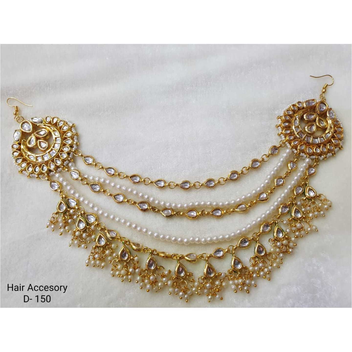 Gold Tone Kundan MathaPatti Onyx Pearls