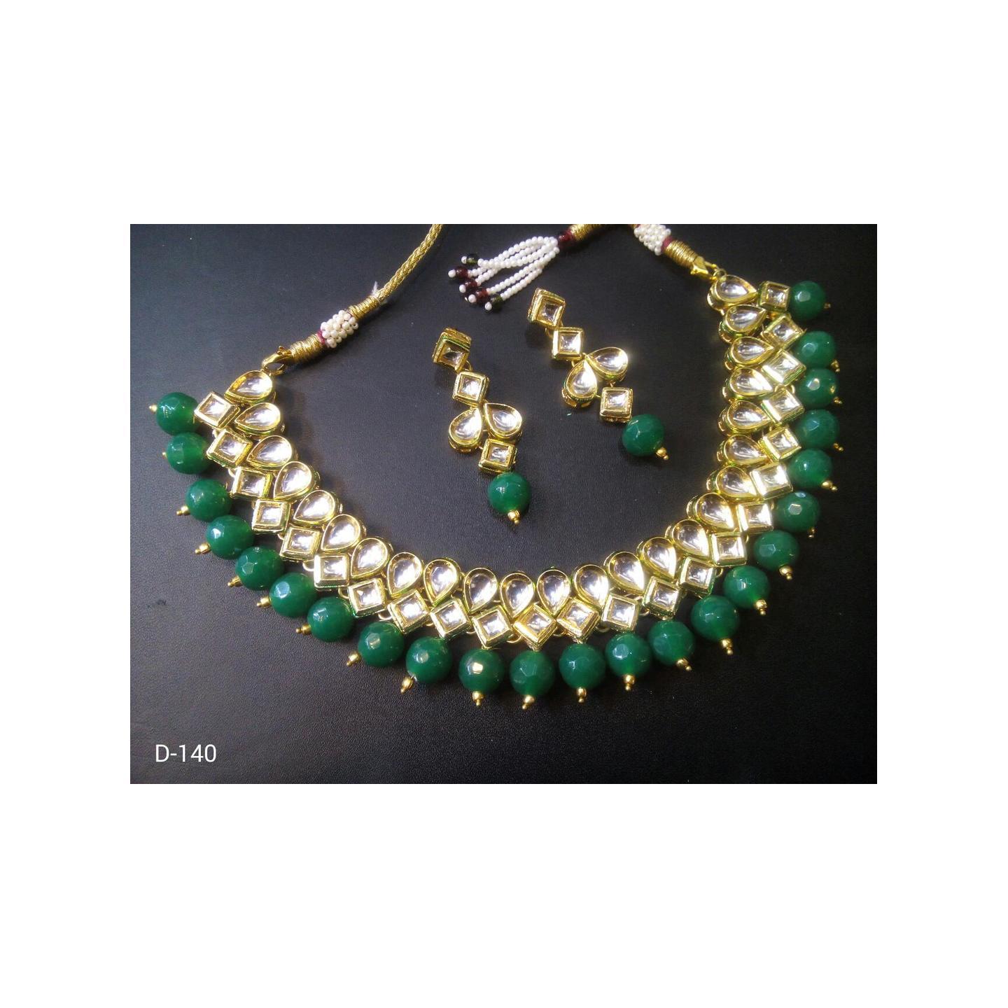 Kundan Choker Necklace With Earring Green Peral