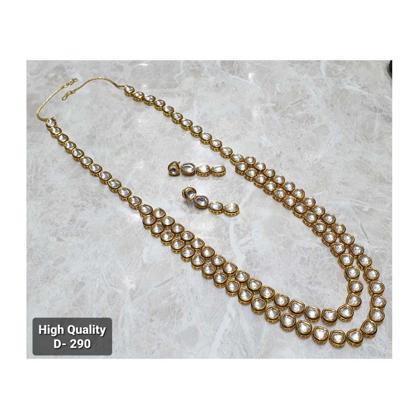 High Quality  Necklace Long Set in Golden  Color Onyx Stone with Earrings