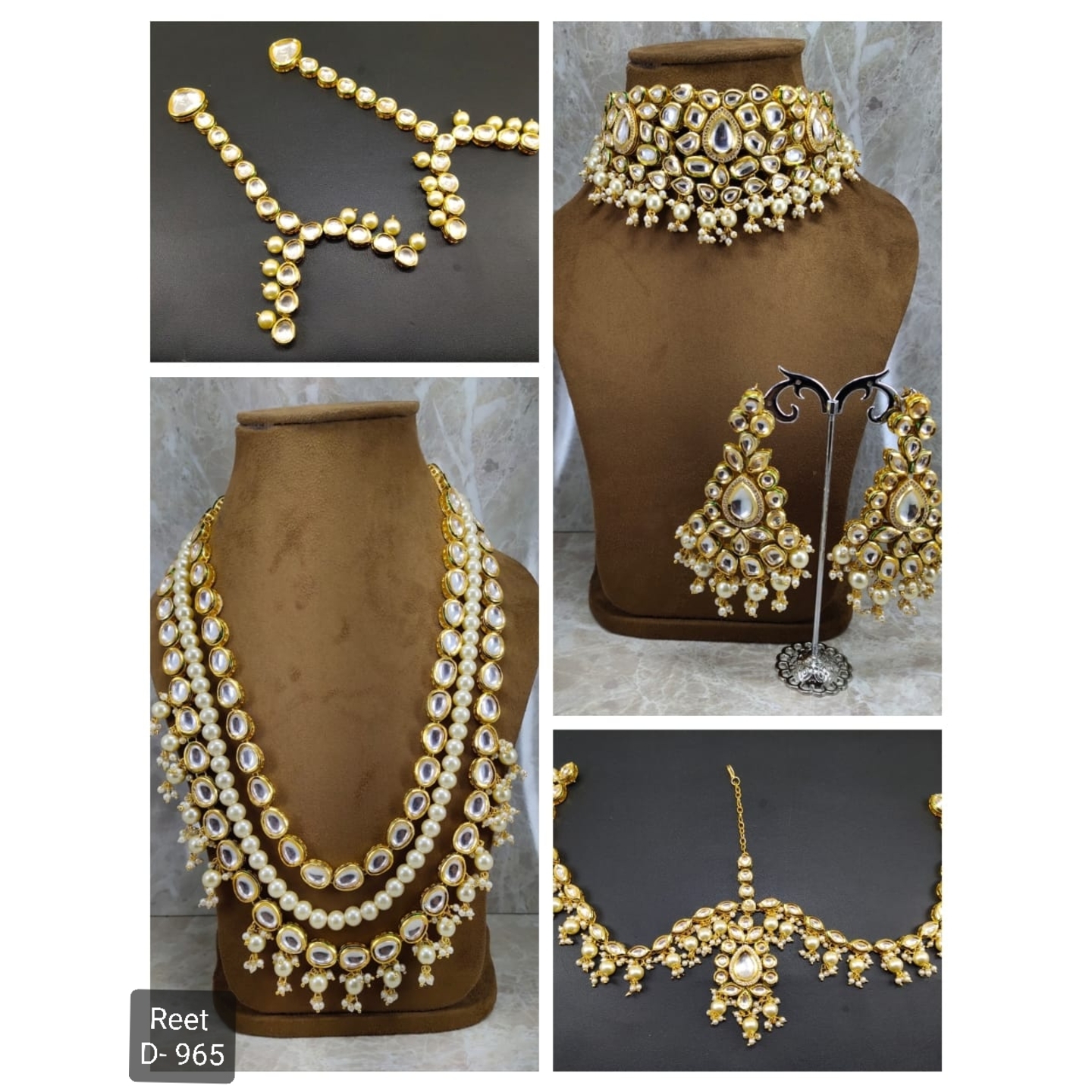 High Quality Kundan Polki Full Bridal Set with Golden Onyx Stones