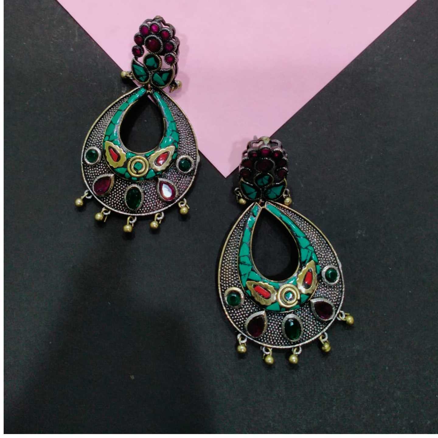Two Tone Tribal Silver Earring