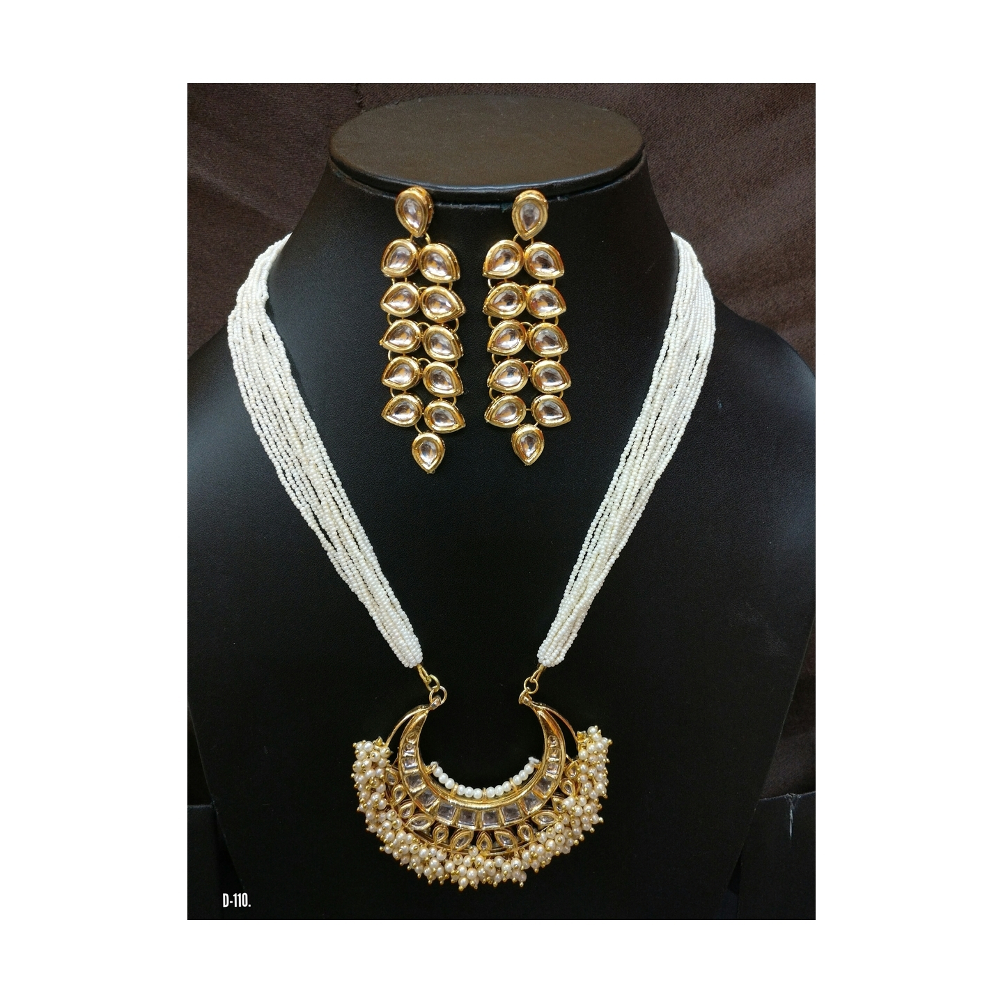 Kundan Long Necklace Set With Earring White Onyx Pearl