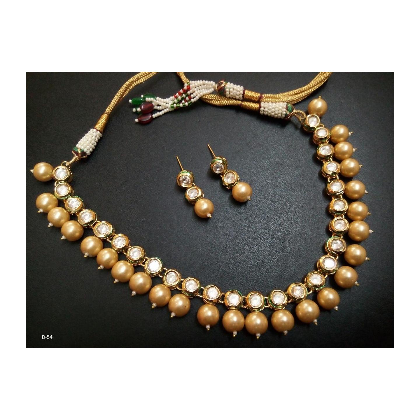 Kundan Choker Necklace Set With Earring  Yellow Onyx Pearl