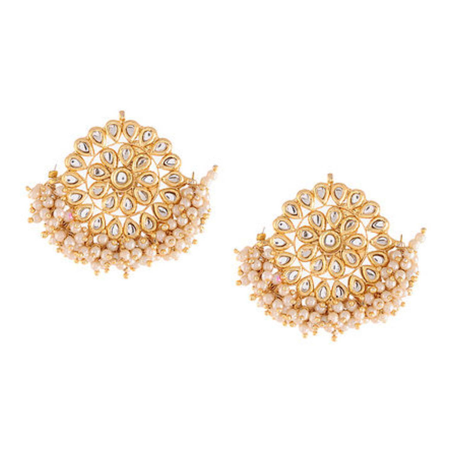 Gold Tone Kundan Earrings with Pearls
