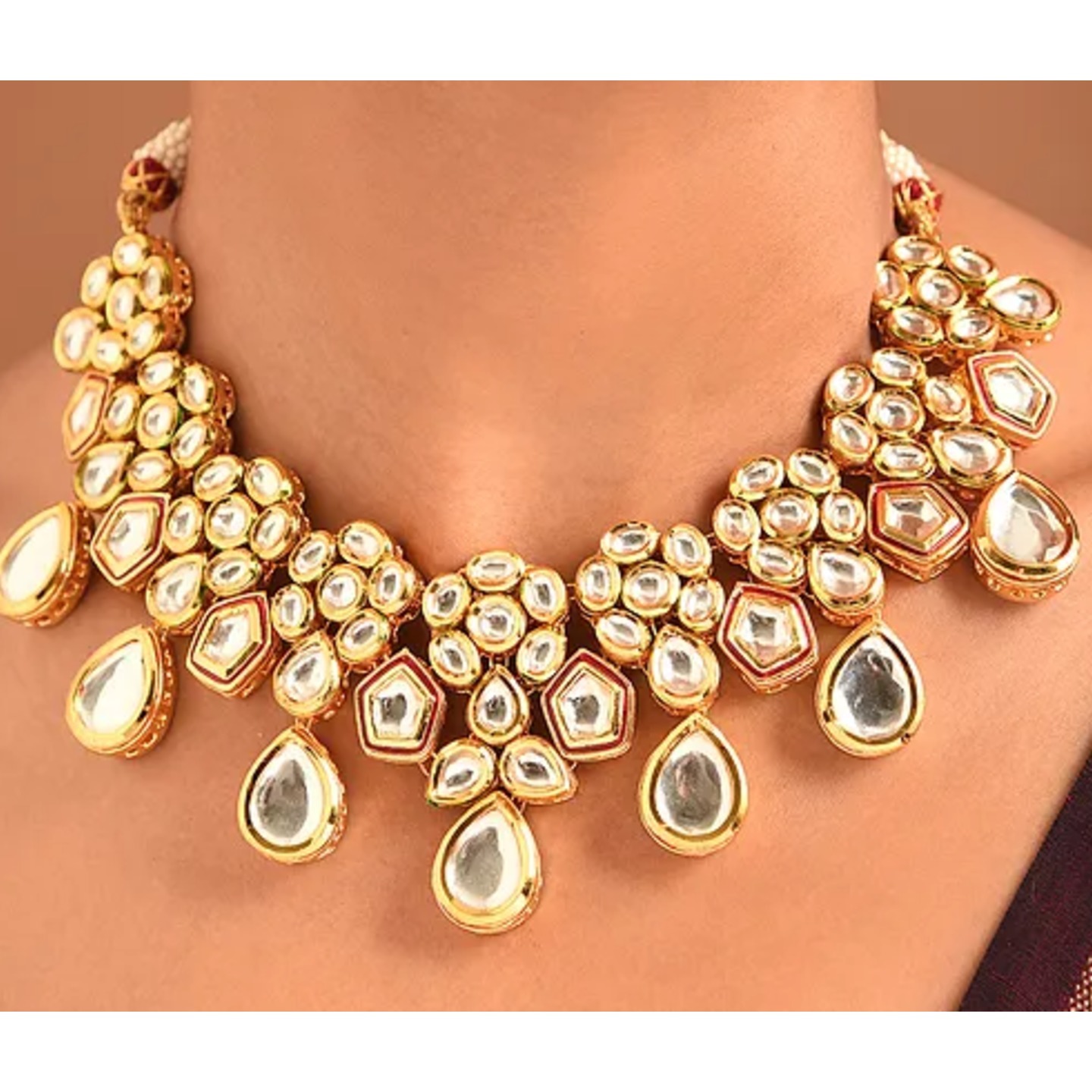 Gold Plated Polki Necklace Set With Earring