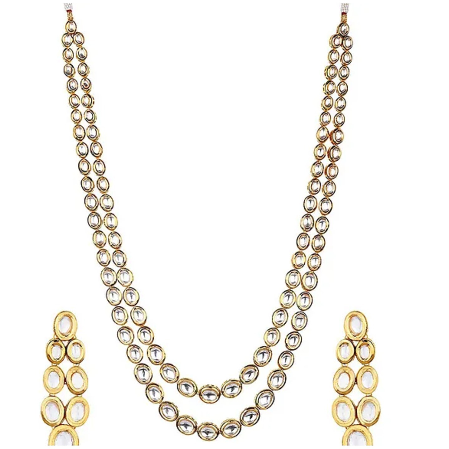 Gold Tone Kundan Necklace With Earring