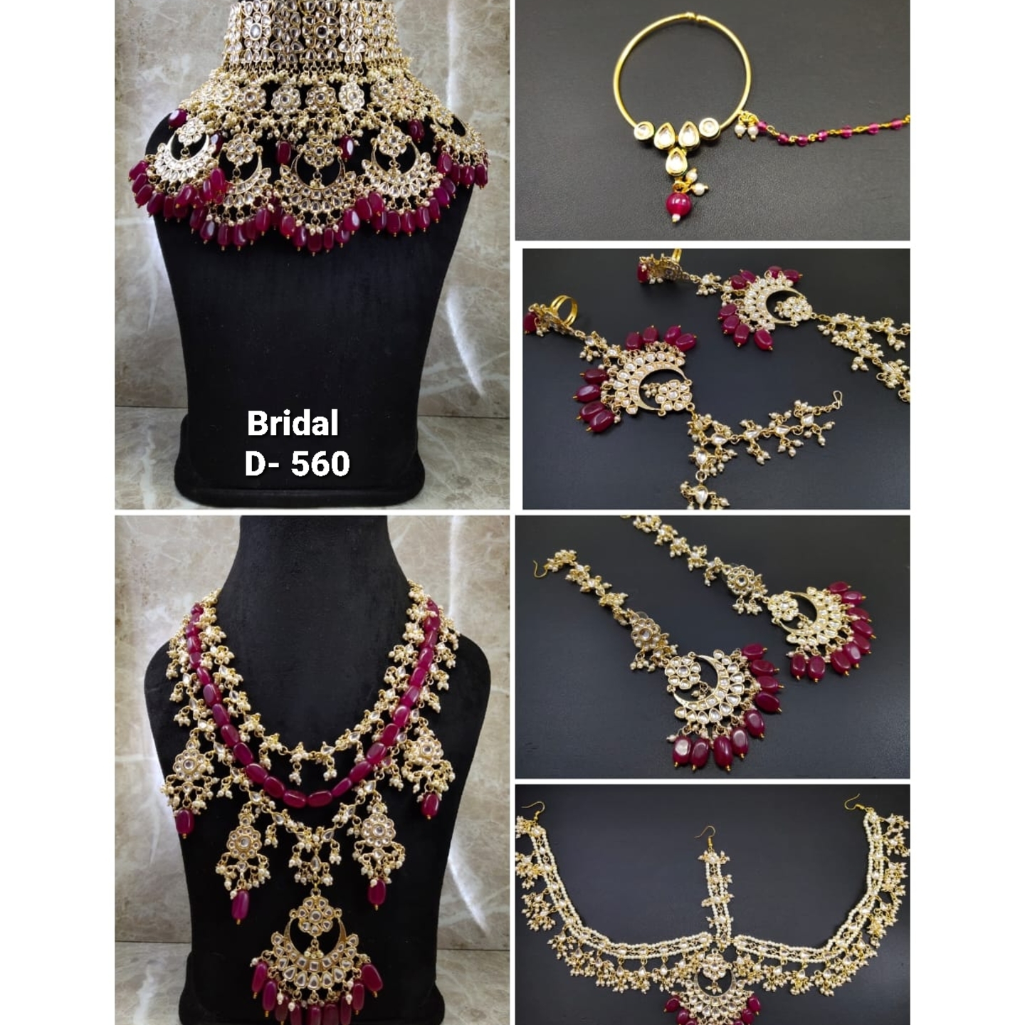 High Quality Kundan Polki Full Bridal Set with Ruby Pink Onyx Stones